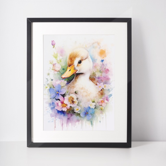 Wall Art Watercolor Floral Duck Illustration Print Poster Card Unframed - Picture 2 of 9